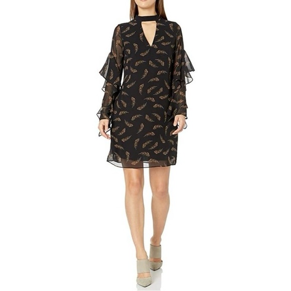 Sam Edelman Dresses & Skirts - Black feather print choker dress by Sam Edelman